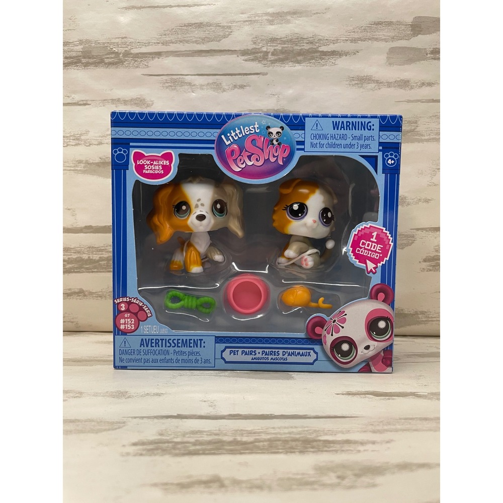 Littlest Pet Shop LPS #152 #153 Cocker Spaniel Dog & kitten Cat Look a Like Pair
